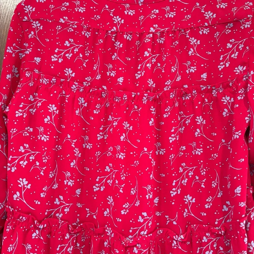 The Pioneer Woman Micro Ruffle Tiered Tunic S P2P 18-19” red w/blue floral boho - Picture 13 of 13